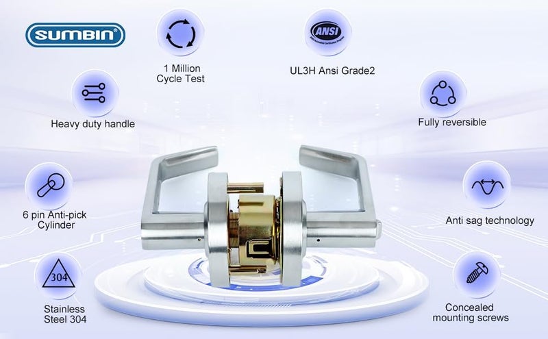 SUMBIN Grade 2 Commercial Heavy Duty Passage Door Lever Lockset, ADA, Satin Chrome Finish 2PCS - Image 4